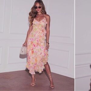 Floral Pink Ruffle Dress vici